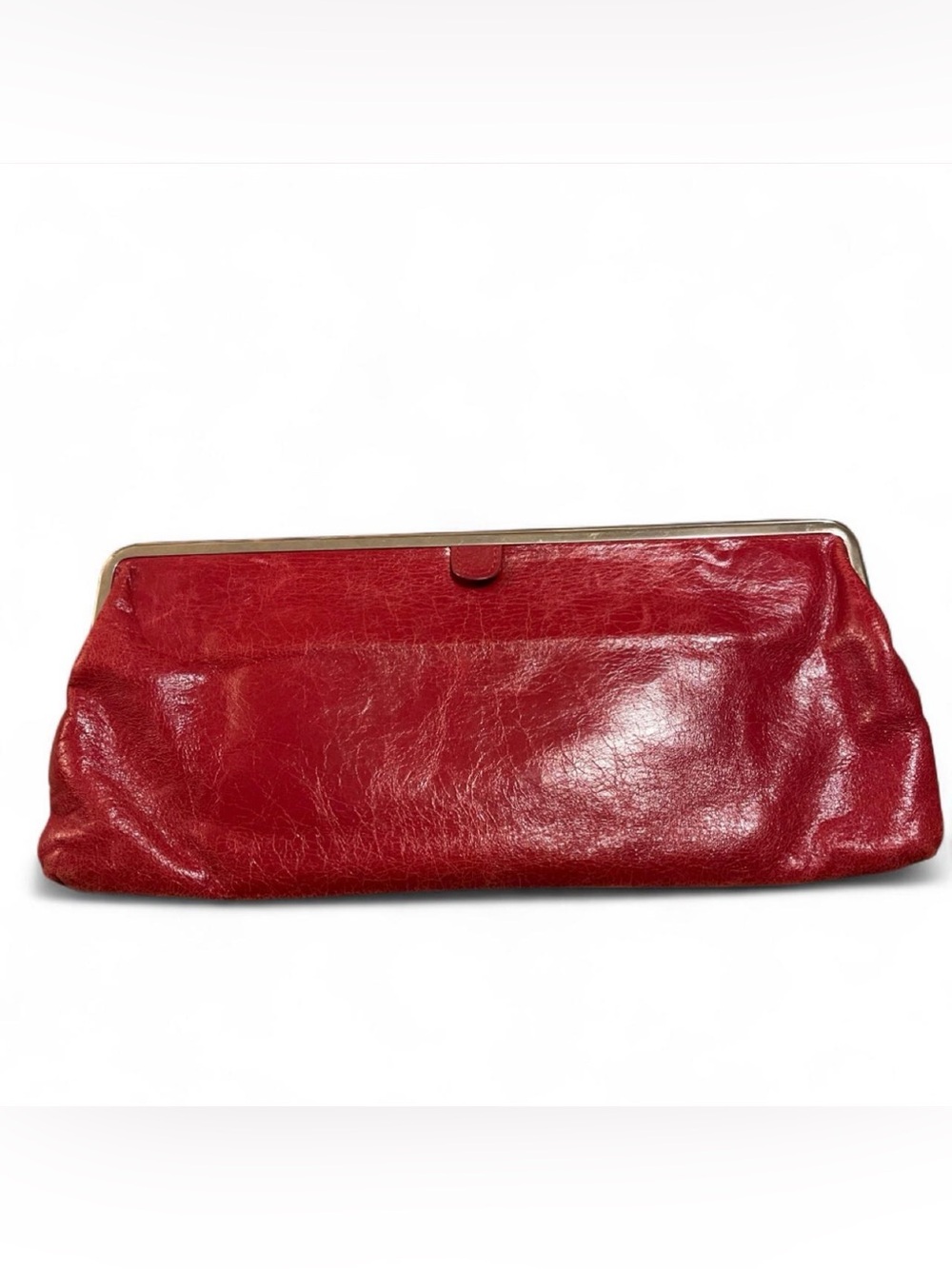 HOBO The Original Lauren Double Frame Clutch Wallet Red Glazed Leather
